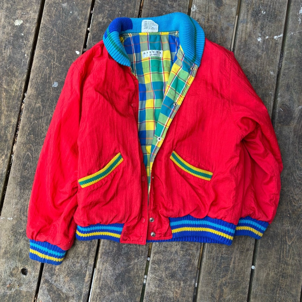 Vintage 80s Colorful Mens Puffer Jacket with Plaid Lining Size Small